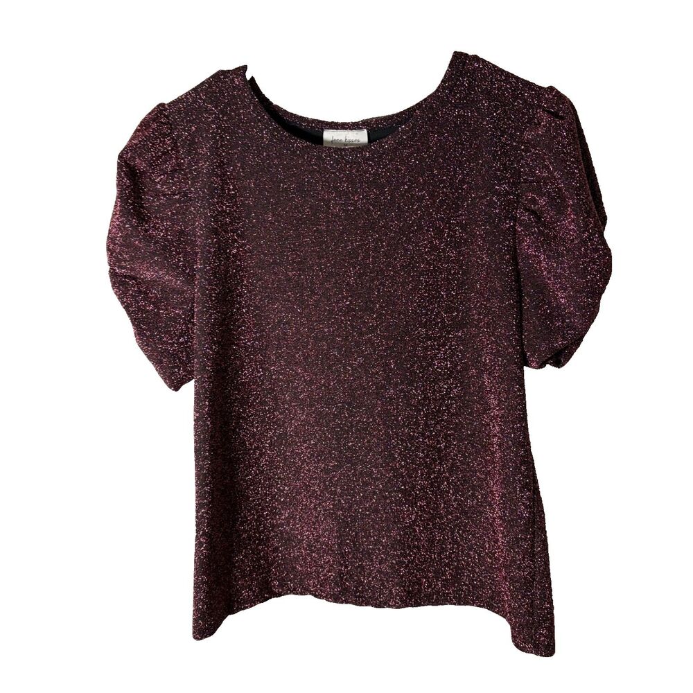 Free Kisses Shirt Women's Medium Metallic Puff Sleeve Purple Short Sleeve Top